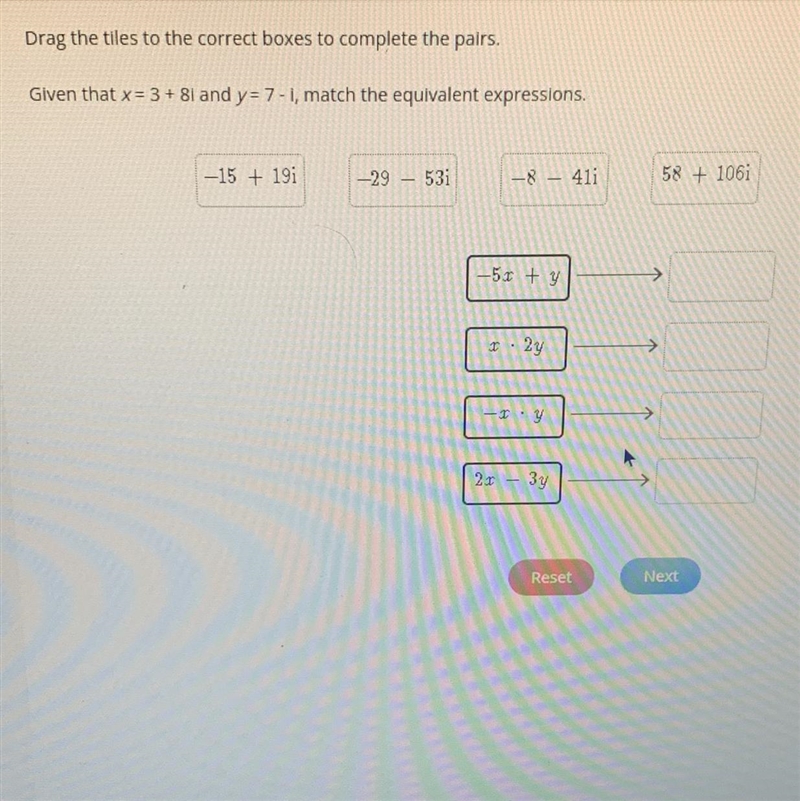 Drag the tiles to the correct boxes to complete the pairs-example-1