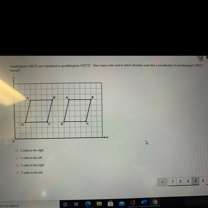 Parallelogram BCD was translated to parallelogram A B'C'D'. How many units and in-example-1