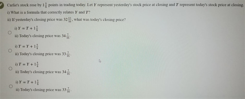 1- what is the formula that correctly relates Y and T? 2- If yesterdays closing price-example-1