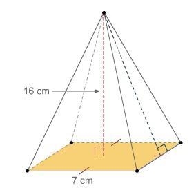 What is the volume of this pyramid?A) 149.3 cm^3B) 267.5 cm^3C) 261.3 cm^3D) 784 cm-example-1