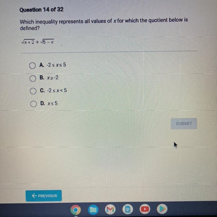 Which inequality represents all values of x for which the quotient below isdefined-example-1