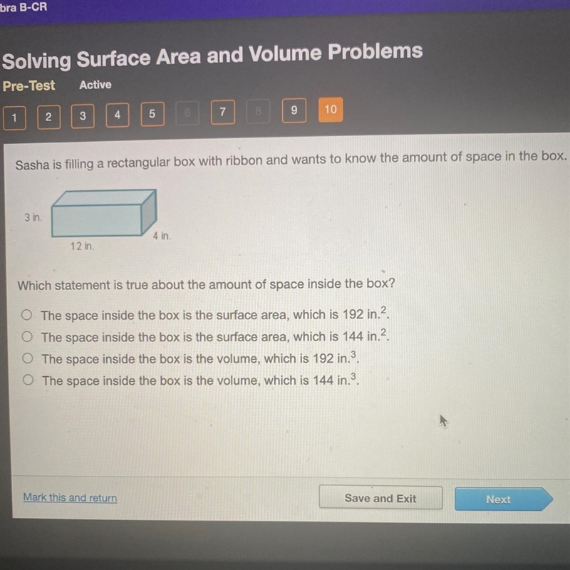 Sasha is filling a rectangular box with ribbon and wants to know the amount of space-example-1