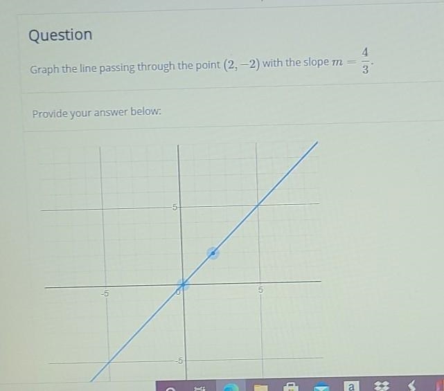 Graph the line passing through 2 and -2 with a slope m equals 4/3-example-1