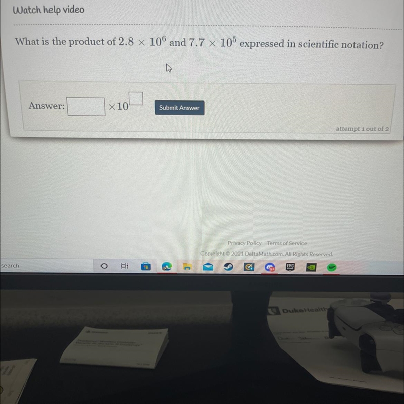 What is the product of 2.8 x 10^6 and 7.7 x 10^5 in scientific notation-example-1