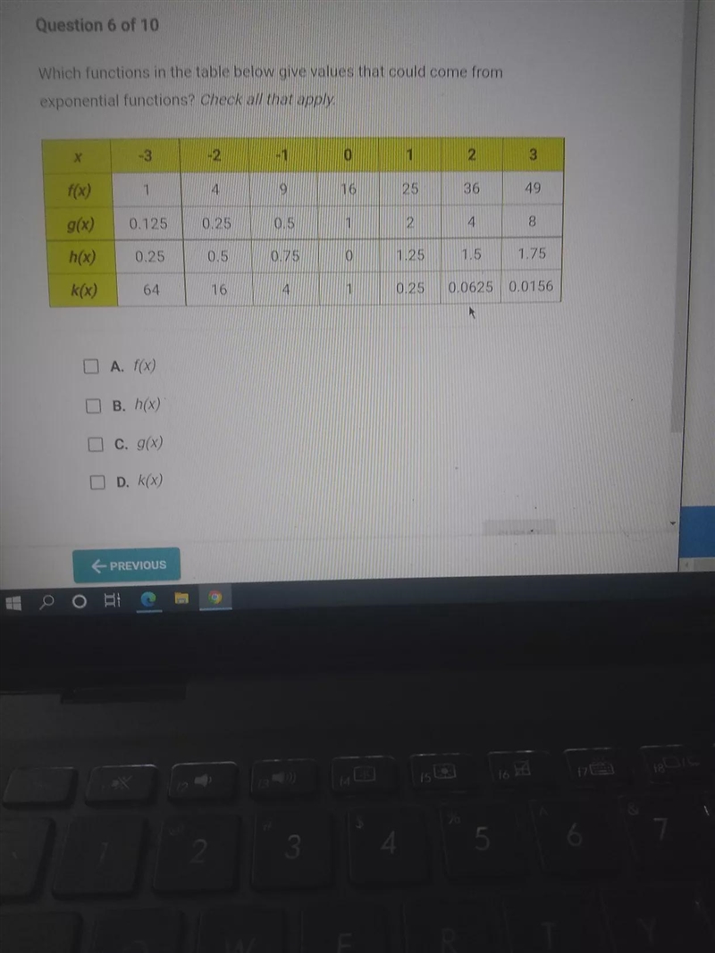 Which functions in the table below give values that could come from exponential functions-example-1