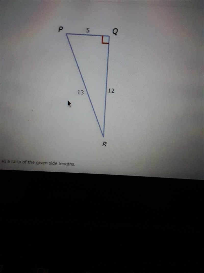 Express the sine of angle P an tatio of the given side lengths-example-1