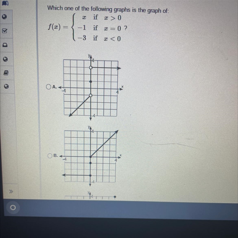 Which one of the following graphs is the graph of:if x > 0If(x) = -1 if x = 0 ?-3if-example-1