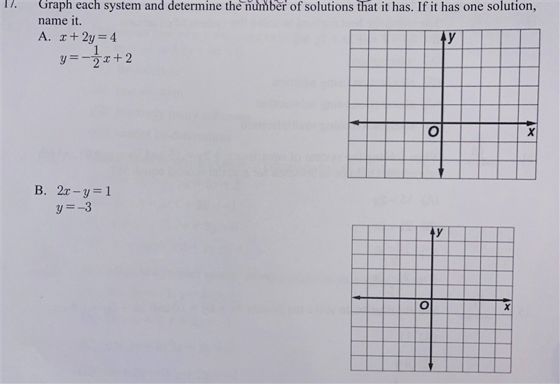 Graph each system and determine the number of solutions that it has. If it have one-example-1