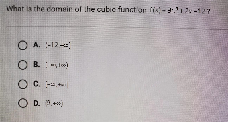 What is the domain of the cubic function f(x)= 9x³ + 2x-12 ?-example-1