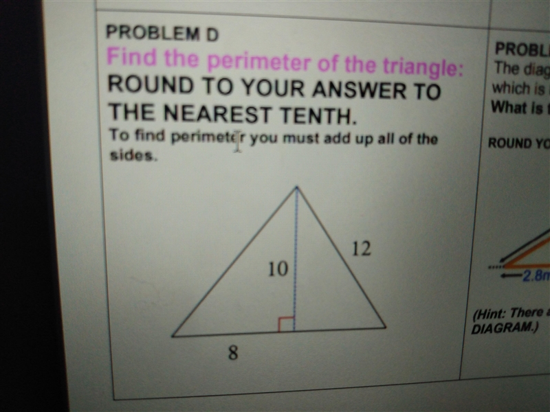 Find the perimeter of the triangle: ROUND TO YOUR ANSWER TO THE NEAREST TENTH. To-example-1