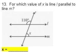 For which value of x is line l parallel to line m?-example-1