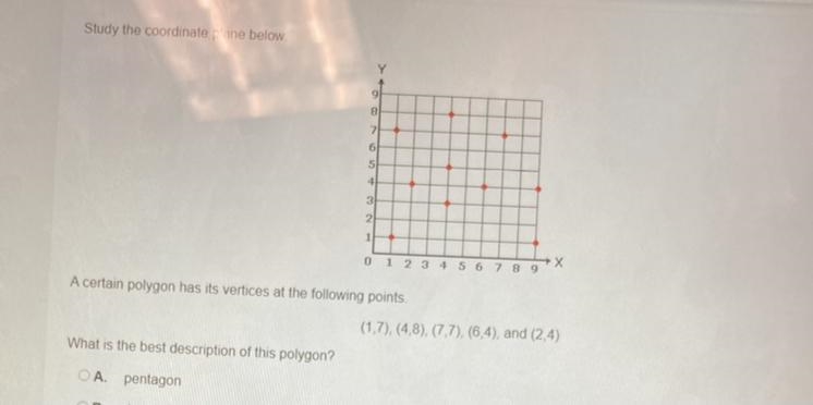 Study the coordinate plane below a certain polygon has it vertices at the following-example-1