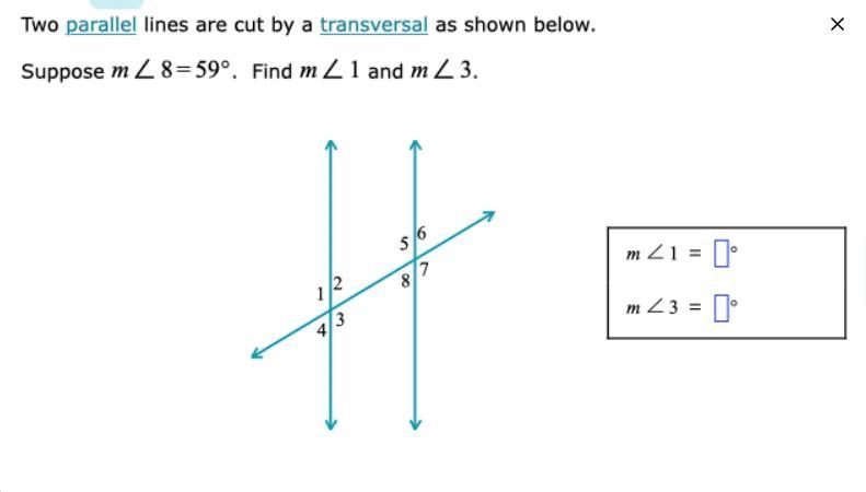 Two parallel lines are cut by a transversal as shown below.Suppose =m∠859°. Find m-example-2