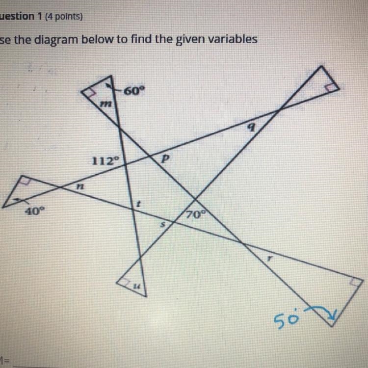 Use the diagram below to find the given variablesM, N, P, Q, R, S, T U-example-1