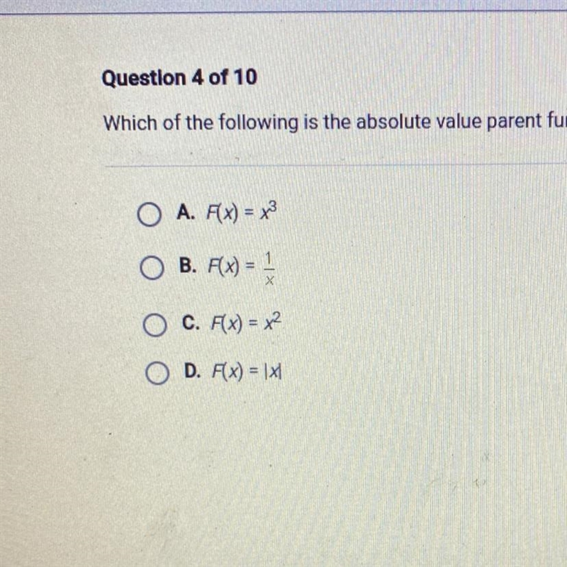 Which of the following is the absolute value parent function?-example-1