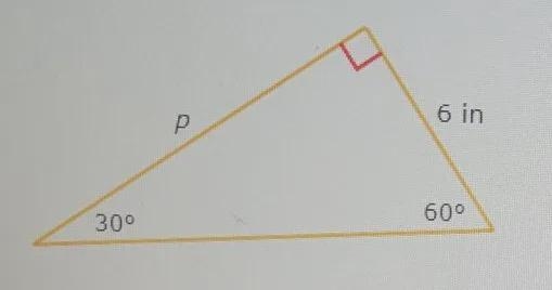 Find p.Write your answer in simplest radical form. ___ inches.-example-1