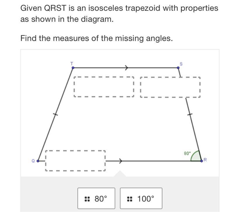 Given QRST is an isosceles trapezoid with properties as shown in the diagram.Find-example-1