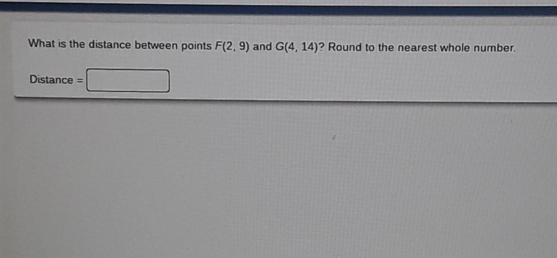 what is the distance between points F(2,9) and G(4,14)? Round to the nearest whole-example-1