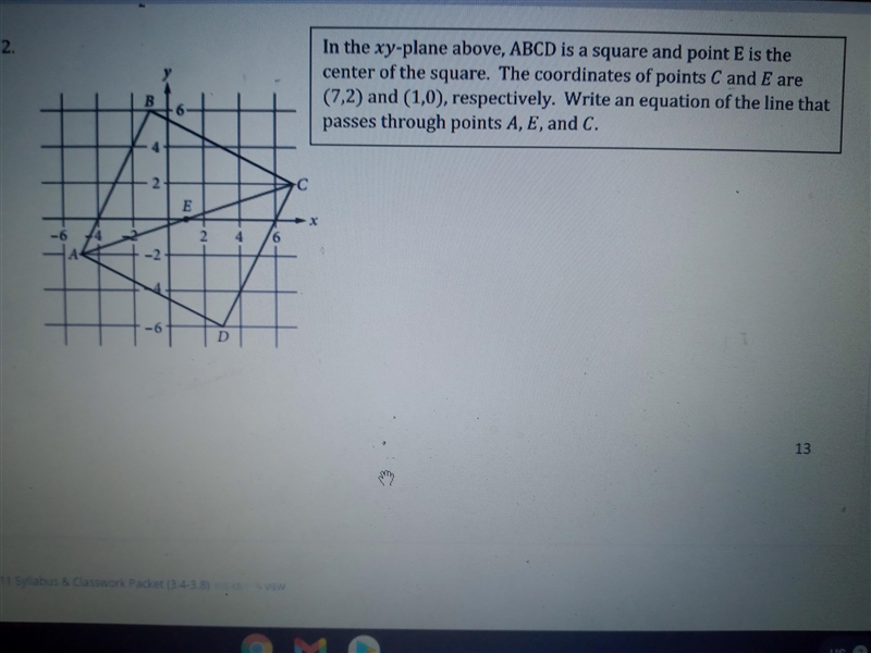 2. In the xy-plane above, ABCD is a square and point E is the center of the square-example-1