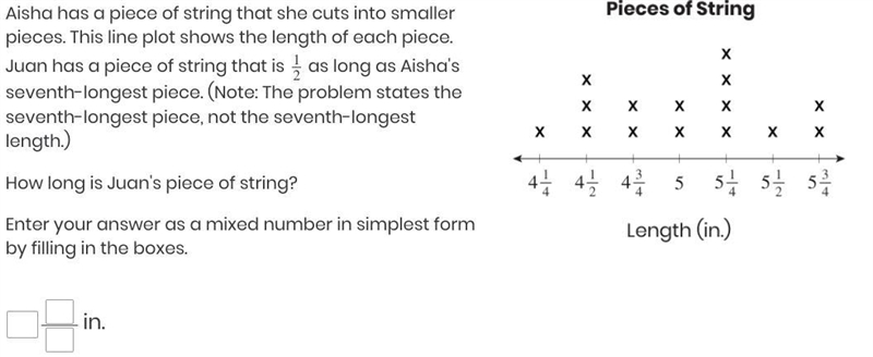 Aisha has a piece of string that she cuts into smaller pieces. This line plot shows-example-1