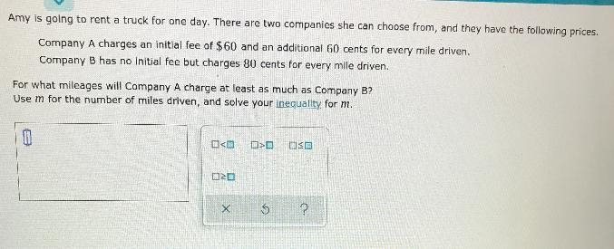 Amy is going to rent a truck for one day. There are two companies she can choose from-example-1