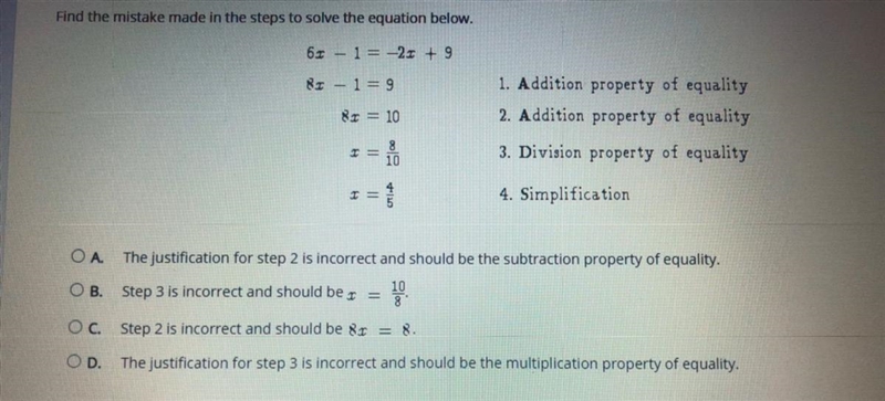 Find the mistake made in the steps to solve the equation below.61 - 1 = -21 + 981 - 1 = 980 = 101. Addition-example-1