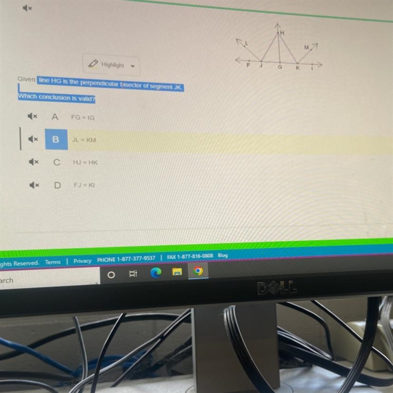 Given:line HG is the perpendicular bisector of segment jk. Which conclusion is valid-example-1