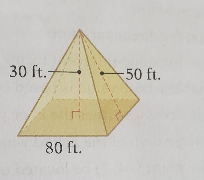 Please help me Find the surface area and volume of this square pyramid.​-example-1