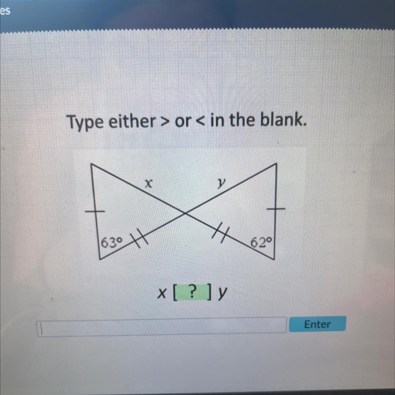 Use the picture to fill in the green box Inequalities in two triangles-example-1