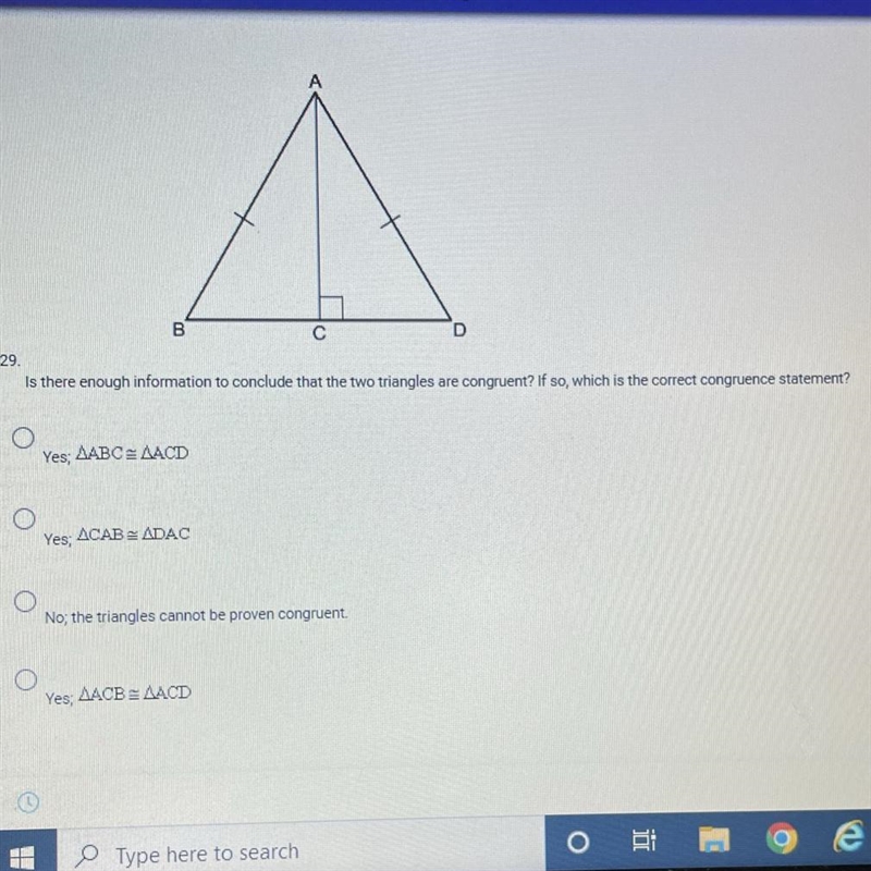 Is there enough information to conclude that the two triangles are congruent?-example-1