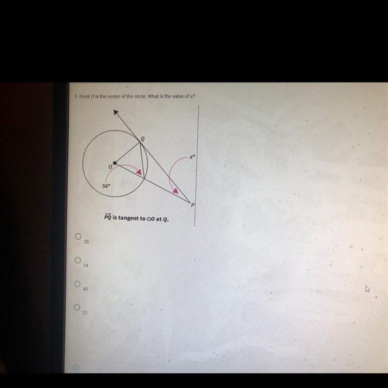 Point 0 is the center of the circle, What is the value of X-example-1