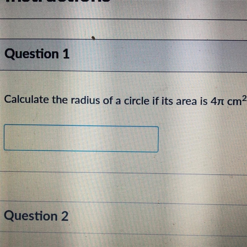 Calculate the radius of a circle of its area is 4cm2-example-1