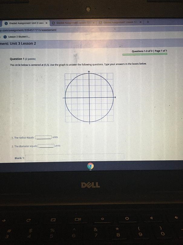 The circle below is centered at (5,5). Use the graph to answer the following questions-example-1