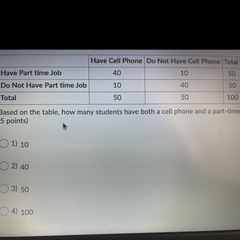 The Following to wait table shows the number of student of the school who have a cell-example-1