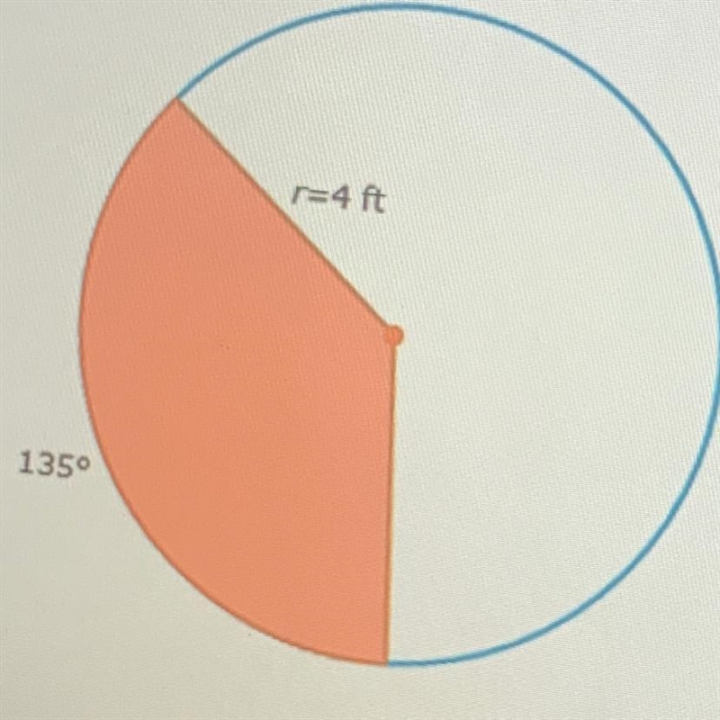 Calculate the area of the shaded sector given the central angle. r=4 ft1350(In terms-example-1