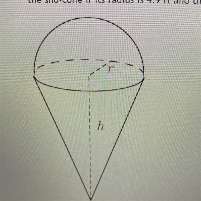 A Sno-Cone at the carnival has the shape of a hemisphere on top of an inverted cone-example-1