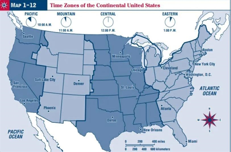 1. Which time zone is farthest east?2. Which time zone is farthest west?3. When it-example-1