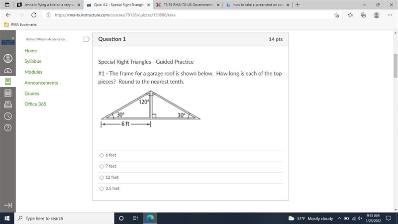 The frame for a garage roof is shown below. How long is each of the top pieces? Round-example-1