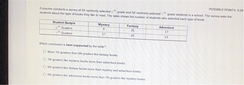 A teacher conducts a survey of 50 randomly selected 6th grade and 50 randomly selected-example-1