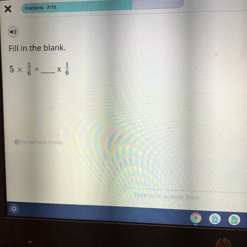 Fill in the blank. 5 × 5/2 = __ x 1/6-example-1