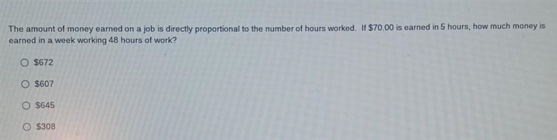 the amount of money earned on a job is directly proportional to the number of hours-example-1