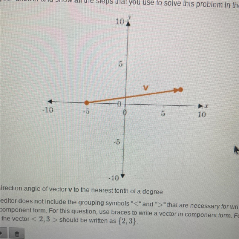 Find the direction angle of vector v to the nearest tenth of a degree.Equation editor-example-1