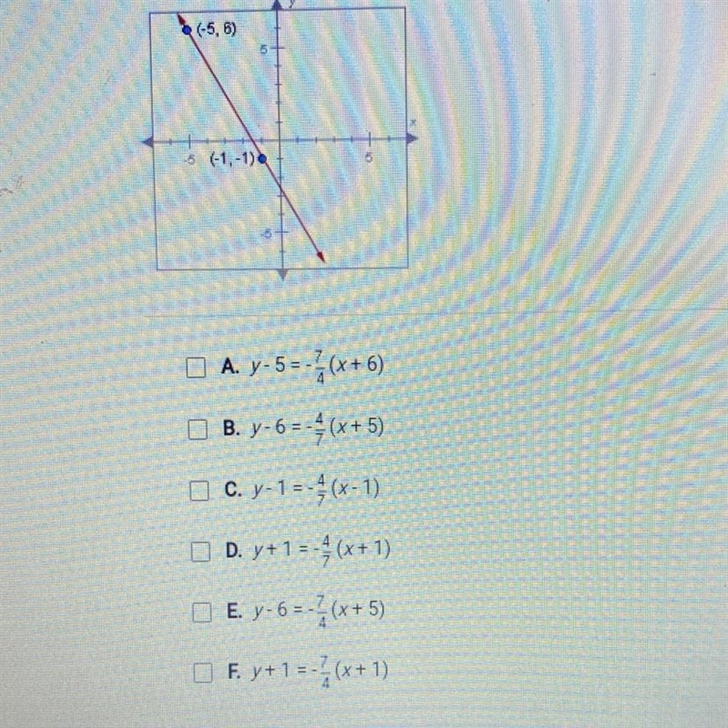 Which of the following equations describes the line shown below? Check allthat apply-example-1