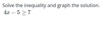 Solve and graph the inequality: 4x - 5 >= 7-example-1