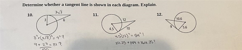 Determine whether number 12 has a tangent line shown in the diagram-example-1