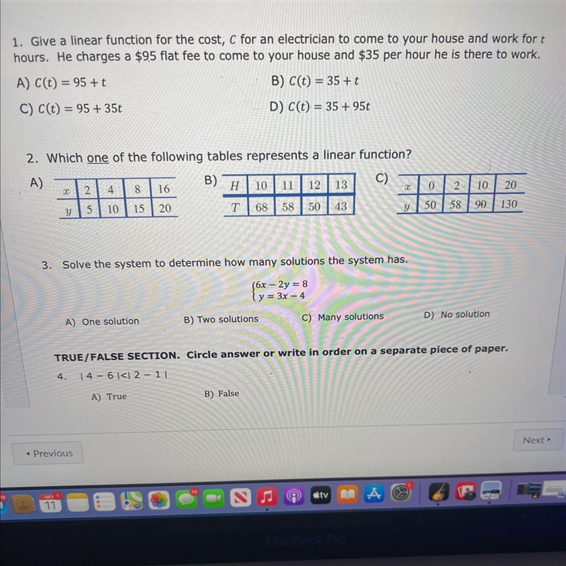 Give a linear function for the cost see from the electrician to come to your house-example-1