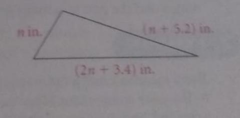 The perimeter of the triangle at the right is 22.6 in. What is the value of n? A. 3.5 B-example-1