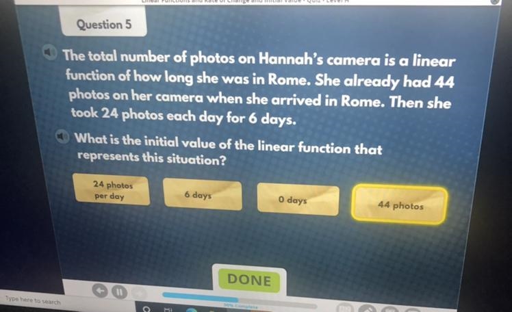 The total number of photos on Hannah's camera is a linear function of how long she-example-1