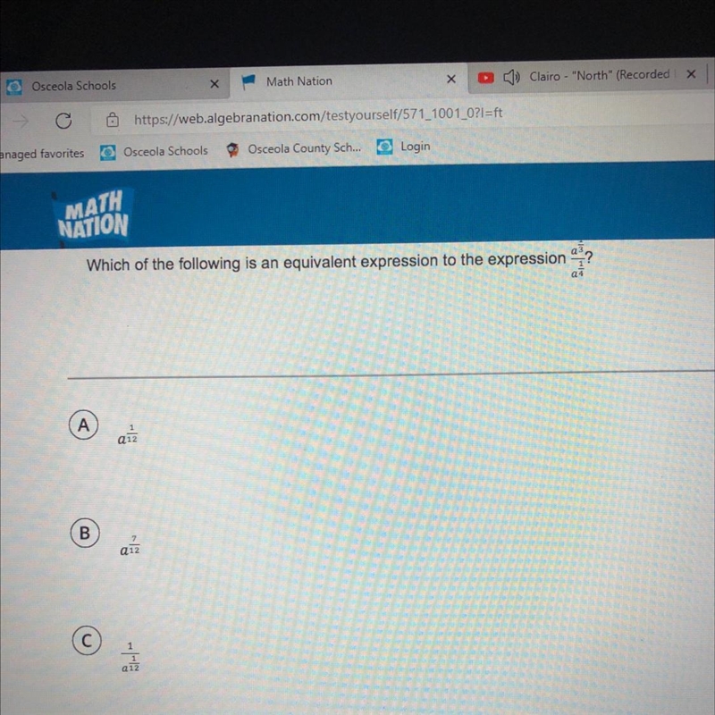 Which of the following is an equivalent expression to the expression a^1/3 divided-example-1