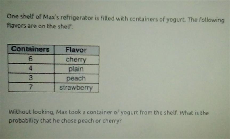 One shelf of Max's refrigerator is filled with containers of yogurt. The following-example-1